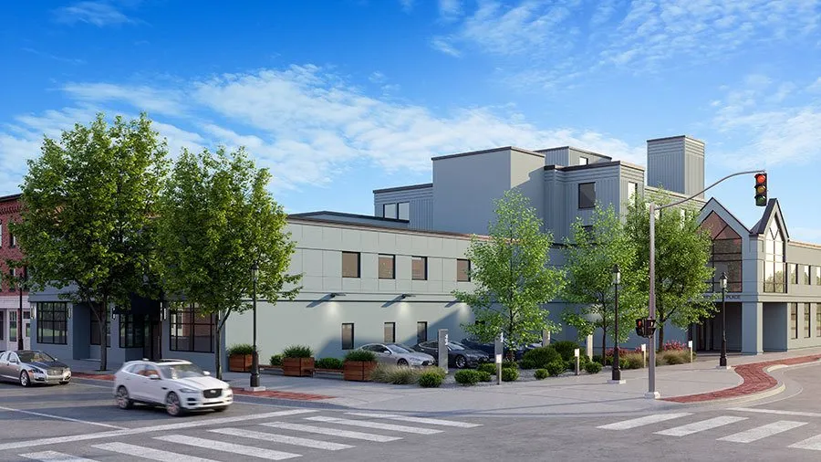 Exterior View Rendering of Westmorland Place office building at 82 Westmorland Street downtown Fredericton New Brunswick Rendering of the exterior of Westmorland Place building with office space on lease, at 82 Westmorland Street, downtown Fredericton, New Brunswick